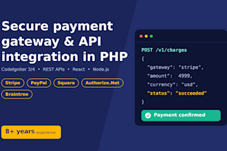 integrate stripe, paypal payments and build PHP rest apis