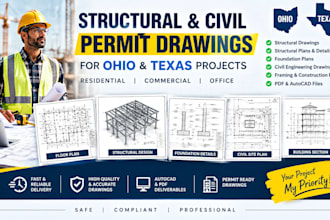 provide ohio and texas structural and civil engineering permit drawings stamp