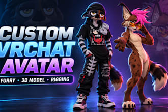 create custom furry vrchat avatar, 3d model, rigging and texture