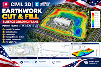 design civil 3d earthwork cut fill surface grading permit plans tx az ga