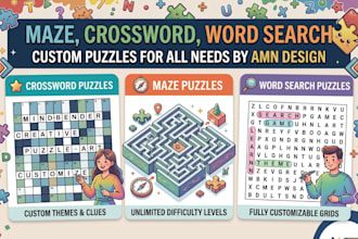 create print ready maze, crossword, word search puzzle book
