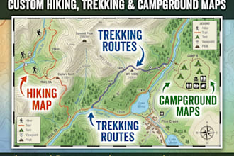 design hiking route map, backpacking map, trekking map and campground map