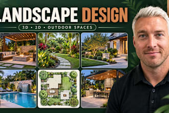 design backyard, front yard and 2d landscape plans with 3d views