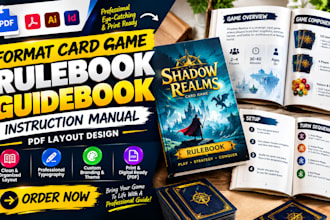 write format card game rulebook guidebook instruction manual PDF layout design