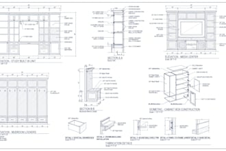 technical drawing and cad drafting for cabinetry, millwork fabrication drawing