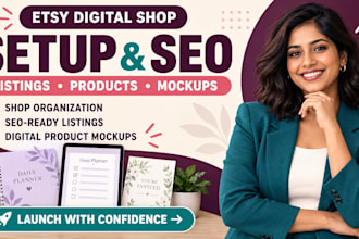 setup esty shop esty digital products esty print on demand esty seo listing