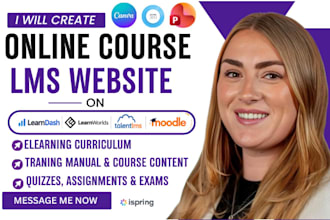 create lms course content, elearning curriculum, traning manual and video course