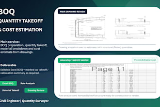 prepare boq, quantity takeoff and cost estimation