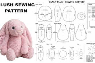 create plush sewing pattern stuffed animal toy techpack step by step instruction