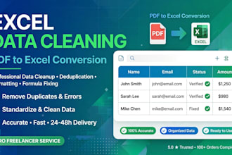 clean excel data, remove duplicates and convert PDF to excel