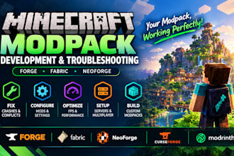 create design and optimize minecraft modpack, minecraft plugin server setup mods