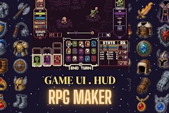 make pixel art game ui, hud gui elements, icons, assets for rpg and indie games
