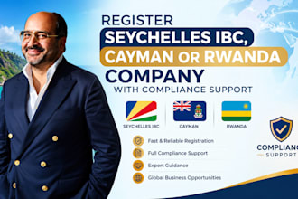 register seychelles ibc, cayman or rwanda company with compliance support