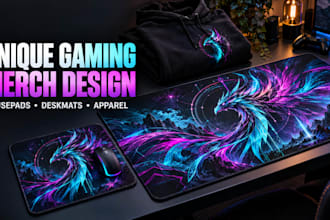 create mousepad, deskmat, gaming merch designs, illustration for shirts hoodie