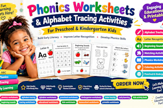 design phonics worksheets and alphabet tracing activities
