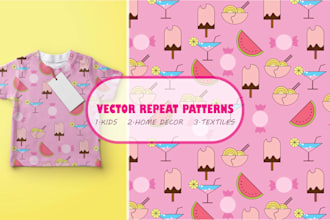 design cute seamless vector patterns for kids wear, fabric, and textiles