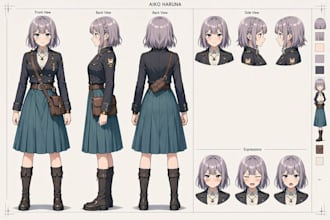 create a detailed anime character model sheet for your project