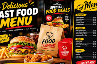 design fast food menu, takeaway menu, food flyer, menu