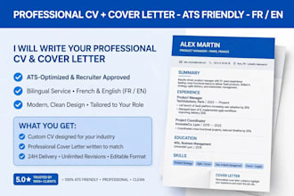 create a professional CV and cover letter in french and english