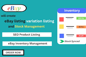 create ebay listing, variation listing, and stock management
