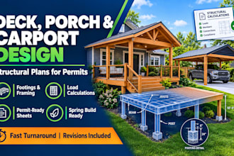 design deck, porch, carport structural plans, calcs for permits