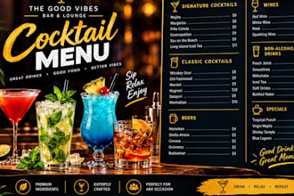 design cocktail menu, bar menu, drink menu, beverage m