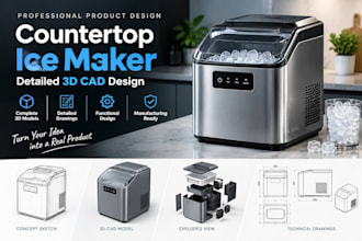 design a countertop ice maker in detailed 3d cad