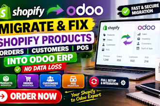 migrate fix shopify products, orders, customers pos into odoo erp, no data loss