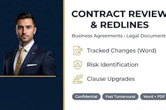 review, edit and redline contracts, agreements and legal documents