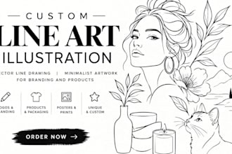 draw custom line art illustration vector line drawing for branding and product
