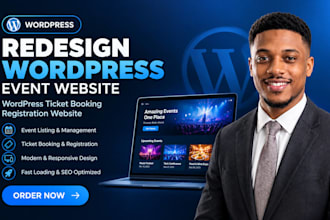 redesign wordpress event website, wordpress ticket booking registration website