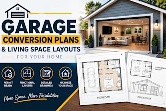 draw garage conversion plans and living space layouts