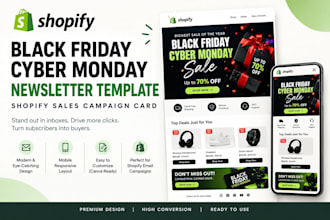 design black friday cyber monday newsletter template shopify sales campaign card