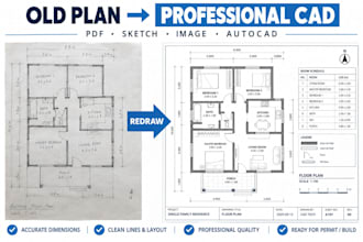 convert sketches and old plans into professional cad drawings