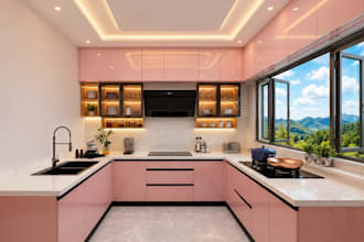 design kitchen, wardrobe, cabinet, with 3d and 2d drawing
