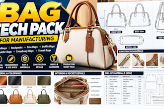 create a professional bag tech pack for manufacturing