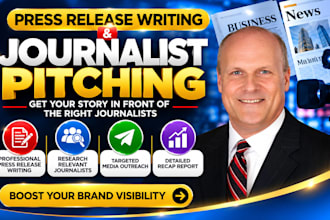 pitch press releases to journalists, newspapers, TV, radio and media news