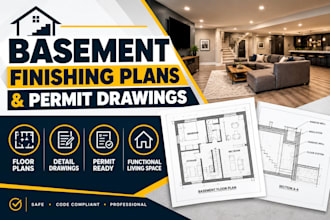draw basement finishing plans and basement permit drawings