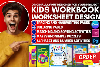design kids activity books, worksheet, tracing, coloring pages and puzzles book