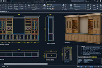 create furniture design, millwork, autocad 2d 3d models, technical shop drawings