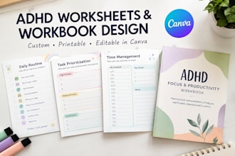 design adhd worksheets and workbooks in canva