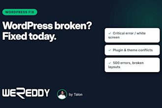 fix wordpress errors, critical error, white screen and bugs fast