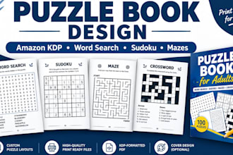 create puzzle books, word search, sudoku, mazes, activity books for amazon KDP