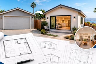 draft existing and proposed garage conversion plan and rear extension floor plan