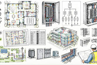 draw main panels, distribution panels, feeders, electrical distribution layouts