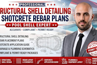 design swimming pool structural shell detailing and rebar shotcrete plans