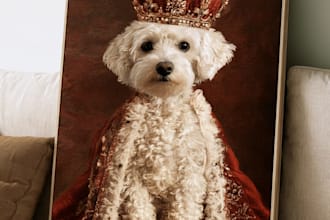 amazing royal pet portrait in custom caricature