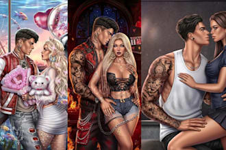 create nsfw semi realistic couple art romance book cover character design no ai