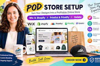 setup wix print on demand store, shopify pod with printful printify integration