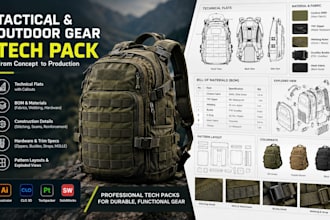 create tactical gear tech pack, utility bag tech pack, outdoor equipment design
